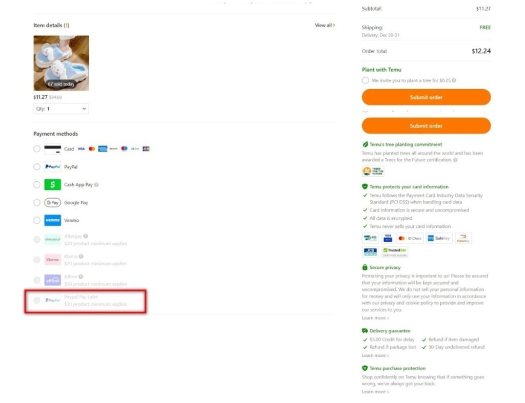 Paypal Pay Later on Temu