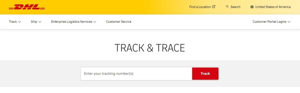 DHL website's tracking page.