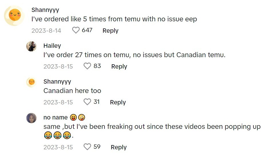 I took a screenshot of good reviews about Temu safety on Tiktok