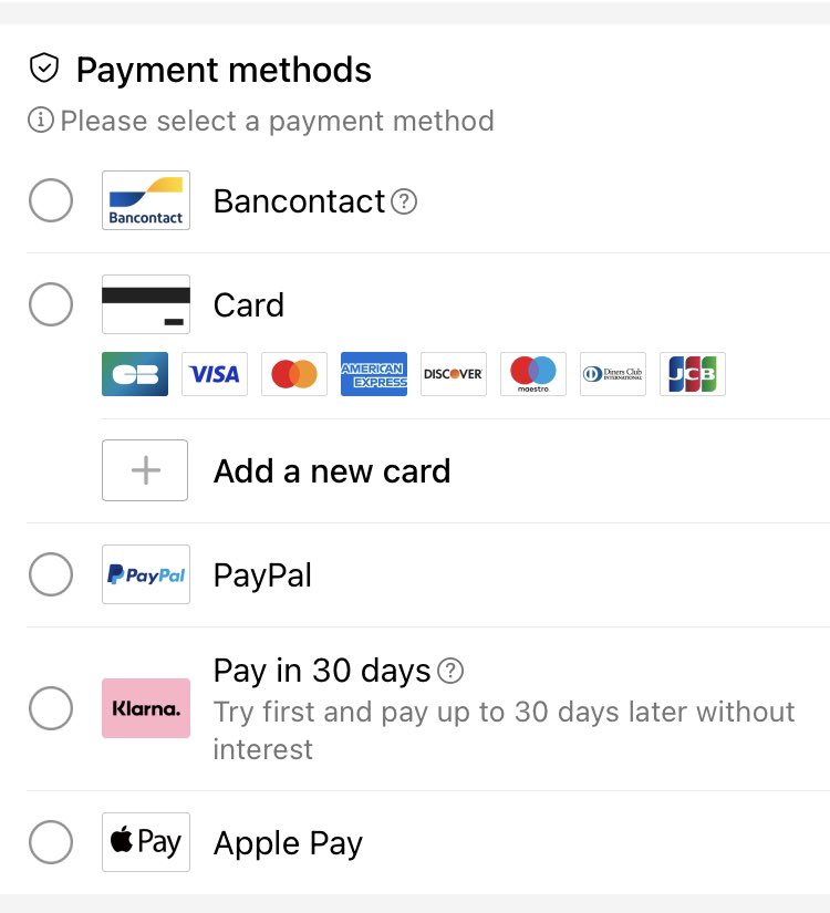 The accepted payment options in Temu Belgium