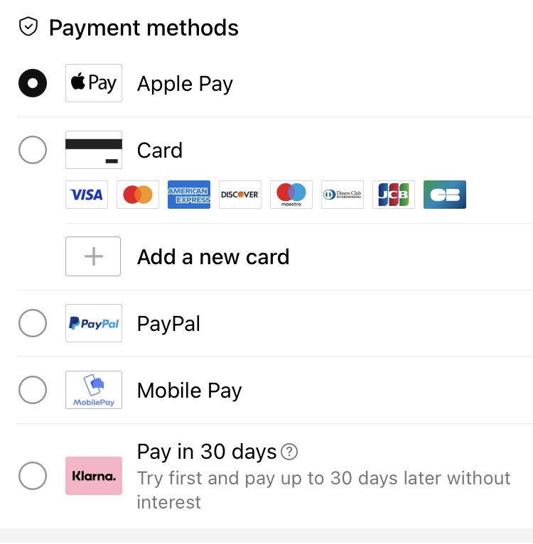 The accepted payment options in Temu Denmark