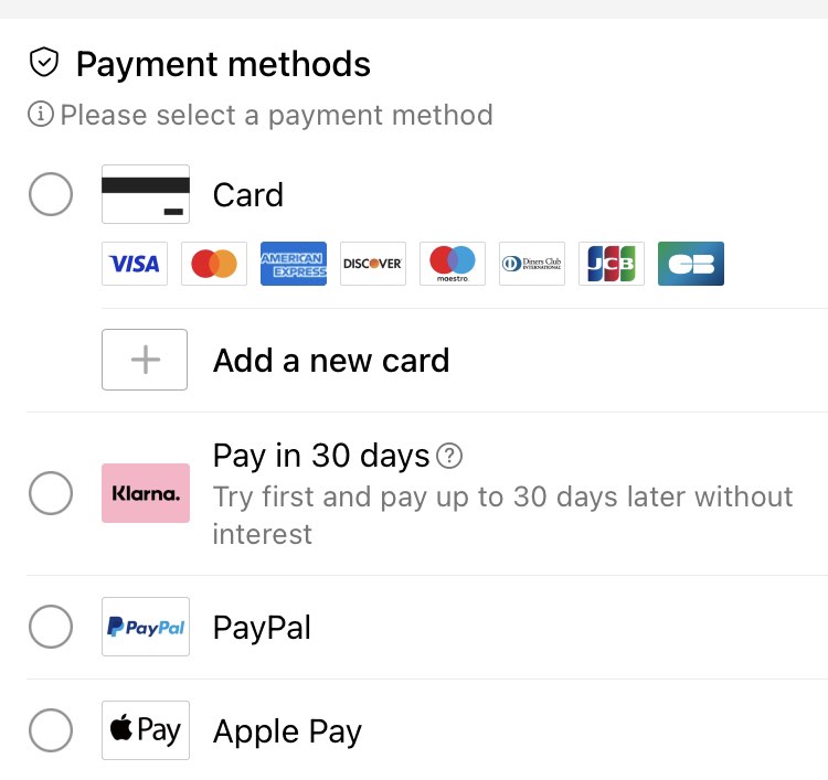 The accepted payment options in Temu Sweden